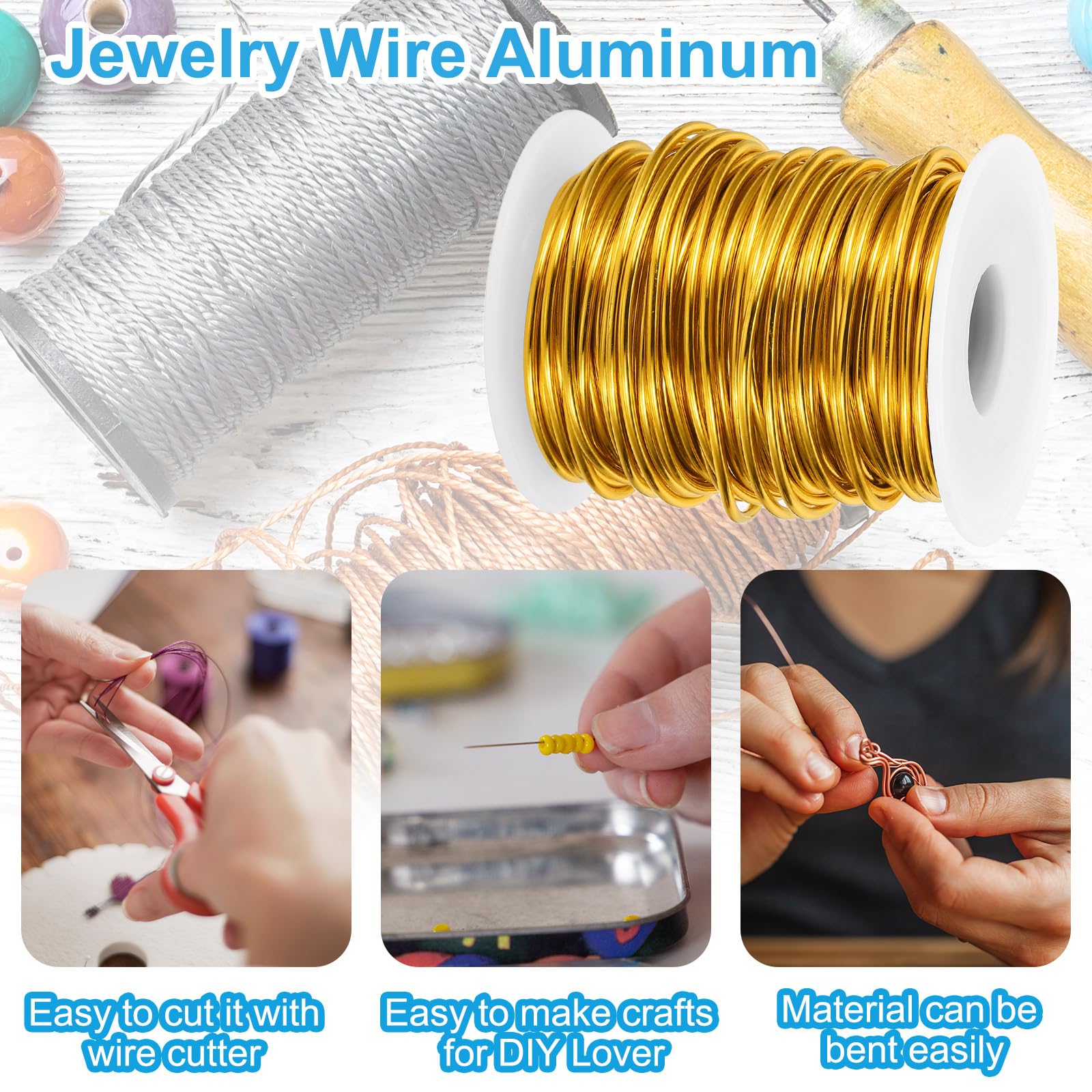 PATIKIL 12 Gauge 2mm Aluminum Craft Wire, 65.6Ft Metal Wire Armature Bendable Wire for Jewelry Making Metal Wrap DIY Yellow - Image 3