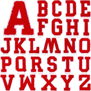 Waydress 26 Pcs Chenille Letter Iron on Patches 2.8 Inch, red-White Style