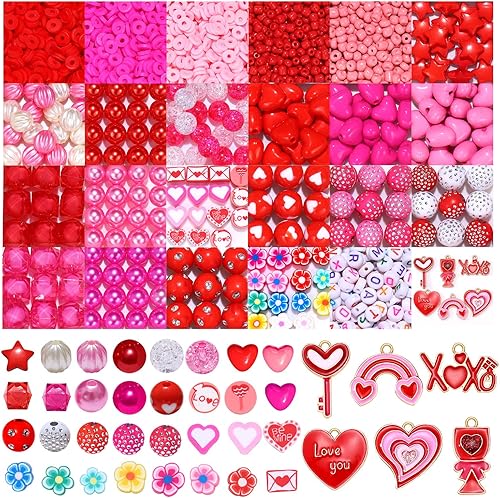 1645 cuentas para el día de San Valentín para la fabricación de joyas rosa rojo rosa rosa rojo perla heishi corazón cuentas redondas sueltas con