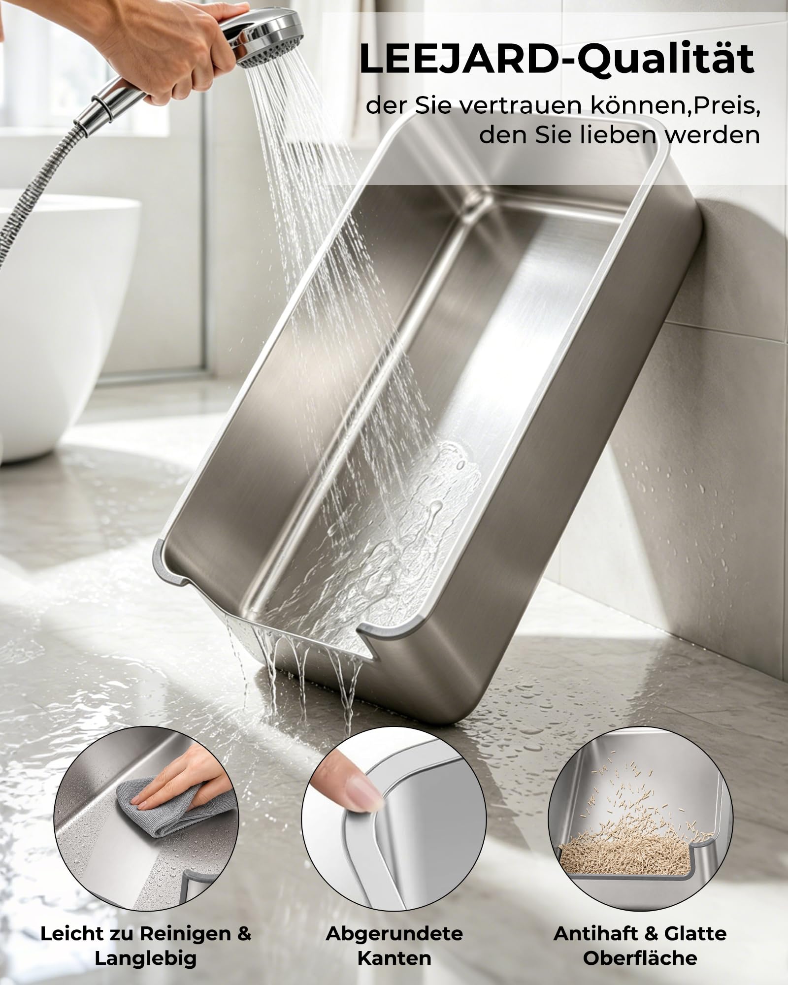 Extra groß Edelstahl Katzenklo 70x50 cm, Jumbo mit niedrigem Einstieg | Höhe 20 cm Metall Katzentoilette,Auslaufsichere hohem Rand für Maine Coon, unge und alte Katzen, Mehrkatzenhaushalte