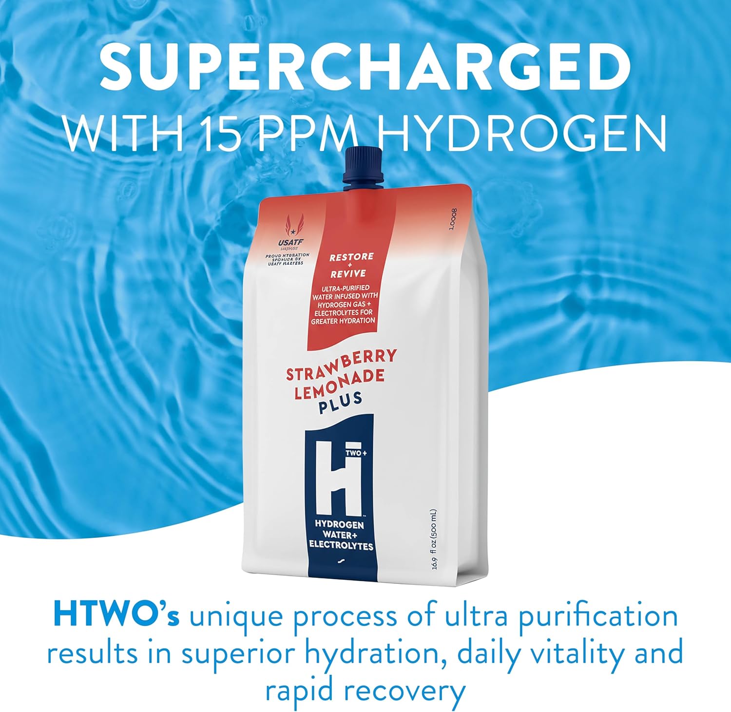 HTWO Plus Molecular Hydrogen Water with Electrolytes, Strawberry Lemonade Flavor, Sugar Free Hydration Packets, 16.9oz 6 Pack, Energy Sports Drink, Performance & Recovery Support, Alternative to Hydrogenated Tablet - no Prep/Mess, 15 ppm