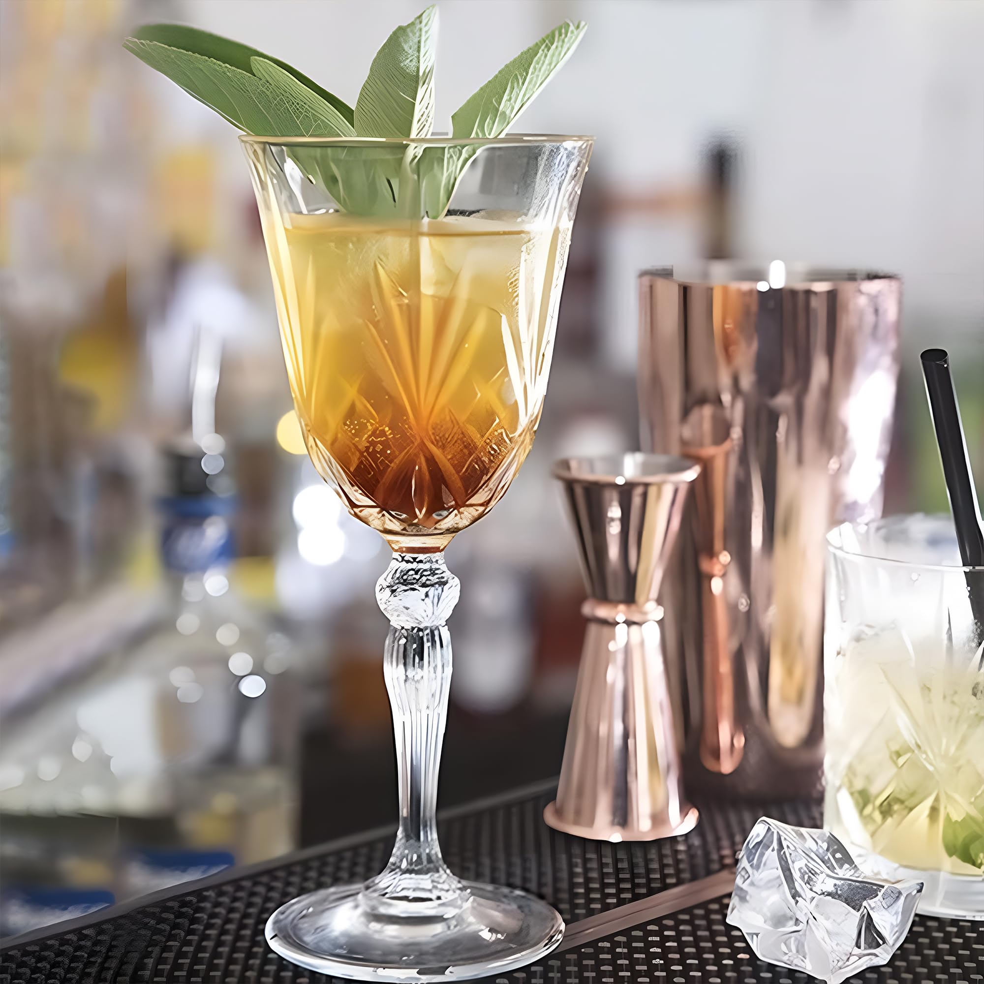 Sicignano - Juego de 6 copas de 27 cl, con 6 vasos de 34 cl, melodía para vino, agua, whisky, licores, cócteles, cristal ecológico, transparentes, resistentes, de regalo con cubo de champán negro y 2