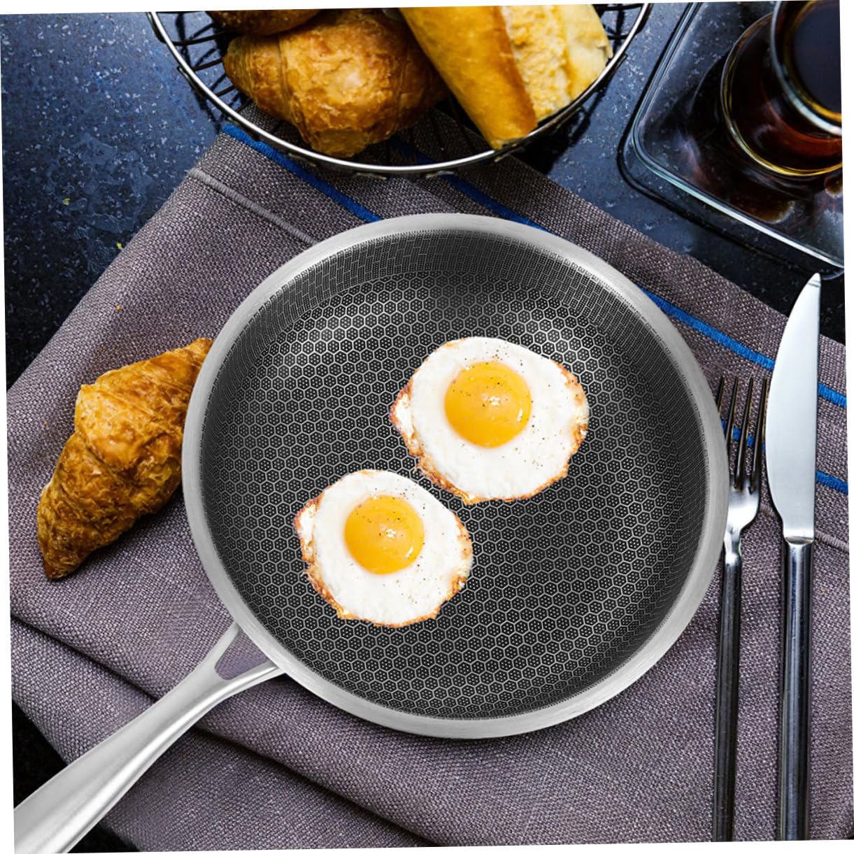 Alipis Padella Distribuzione Uniforme del Calore, Versatile in Acciaio Inossidabile con Superficie a Nido D'ape per Uova per Cucina Quotidiana