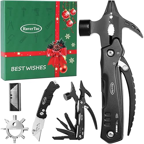 RoverTac Tool Set for Mens Gifts-White Elephant Gifts for Adults Christmas Gifts for Men Gifts for Dad Husband Gifts Dad Gifts Mens Stocking Stuffers-Multitool Hammer Box Cutter Snowflake Multitool