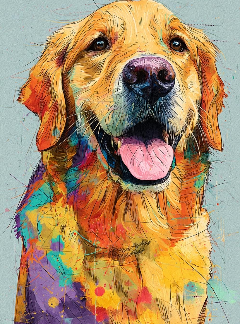 WANGWANGMIAO Paint by Numbers Kits for Adults,Colorful Golden Retriever Cute Painting by Number Kits On Canvas,DIY Color Acrylic Oil Paints Home Wall Decor 16x20inch/40×50CM，with Frame