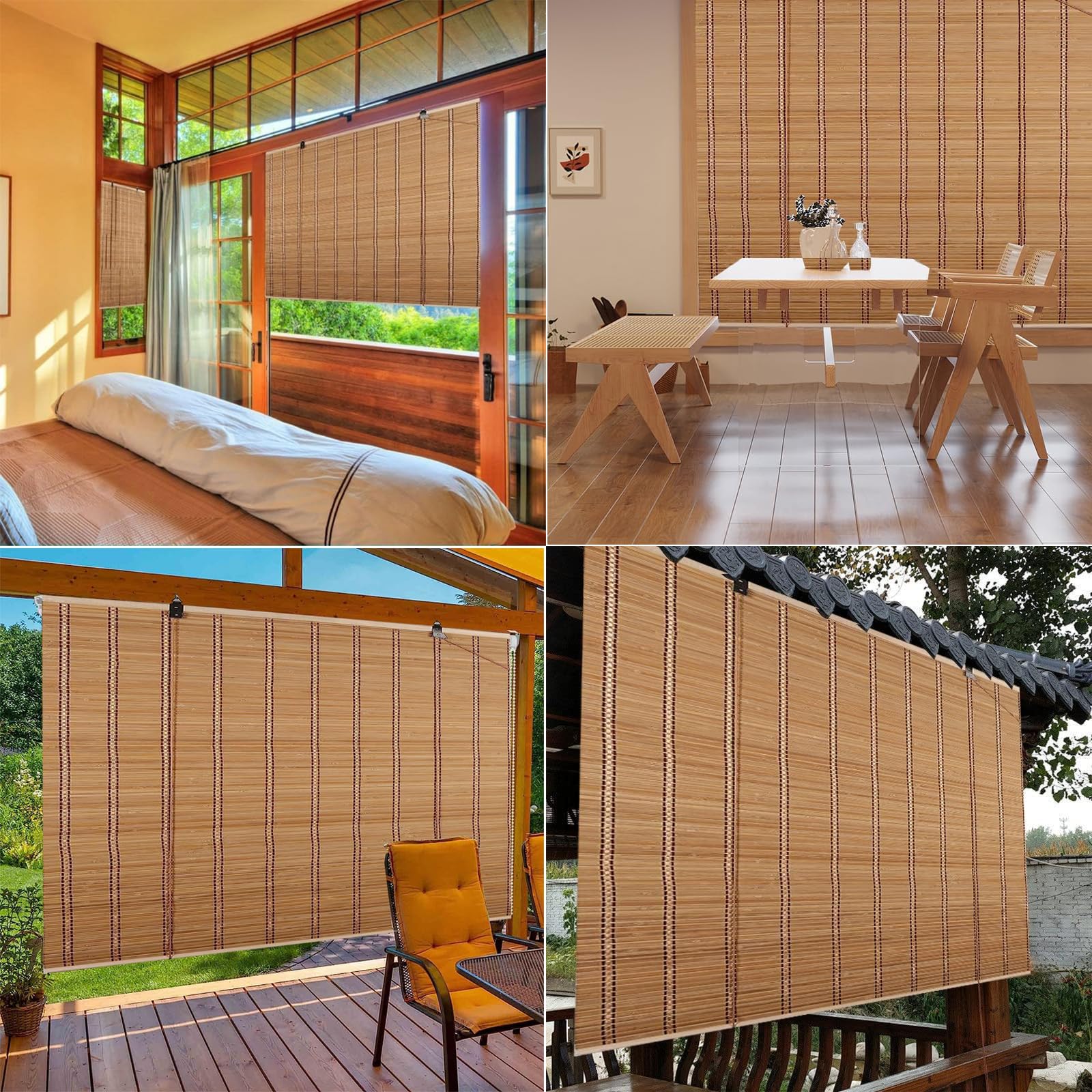 Stores à Enroulement en Bambou Naturel,Store Bateau en Bambou,Rideau à Rouleaux Romains,Store Fenetre Occultant pour Balcon Jardin Intérieur Extérieur,Largeur x Hauteur (100cm x 150cm)