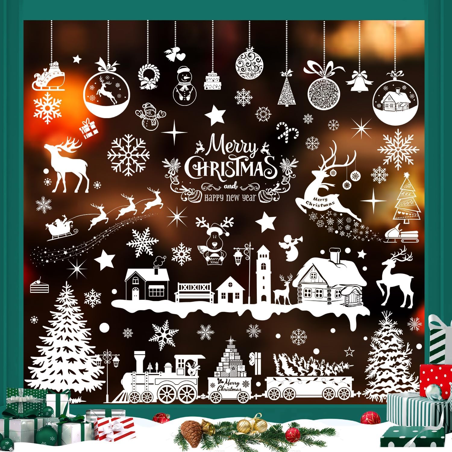 Fensterbilder Weihnachten - 9 Bögen Selbstklebend Wiederverwendbar