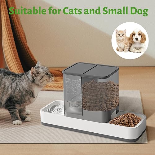 Miniatura 7 de Yummy Sam Comedero automático para mascotas pequeñas y dispensador de agua, 2 en 1 por gravedad para gatos, juego de comedero y bebedero automático