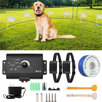 Electric Dog Fence, Underground Pet Boundary Containment System,w/ 656 Ft Wire & Waterproof and Battery-Operated Training Collar, Safe Training,Adjustable Control Range Up to 1.2 Acres,for 123