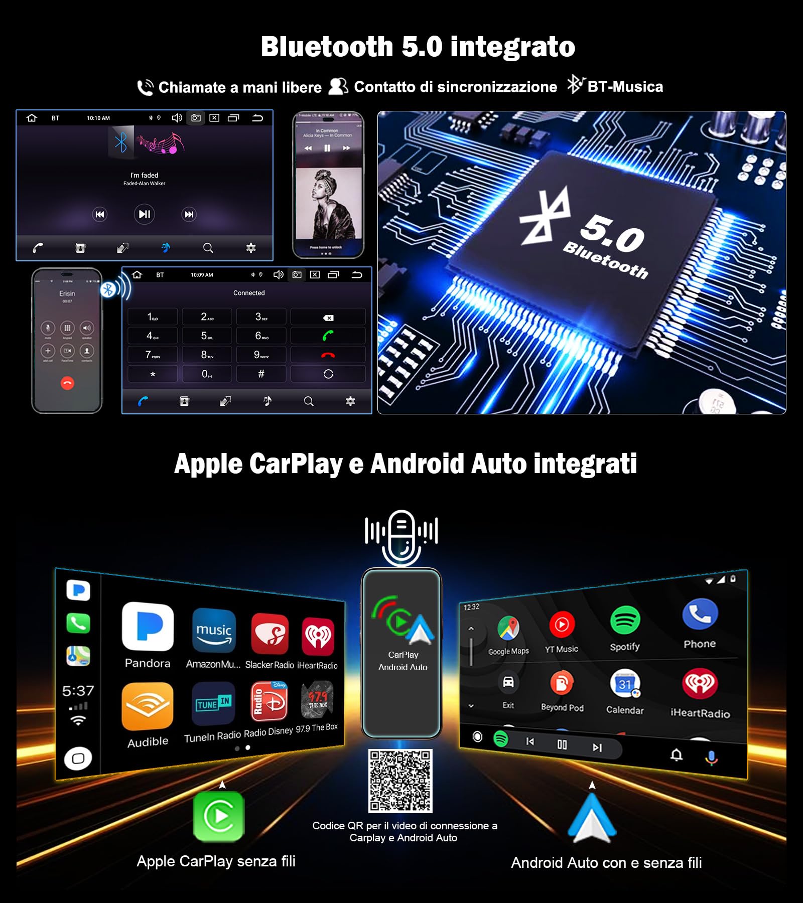 Erisin 8-Core 4GB RAM+64GB ROM 6.2" Universale Doppio Din Android 14 Autoradio Bluetooth Navigazione GPS Wireless CarPlay Android Auto WiFi 4G Lettore CD DVD DSP DAB+ USB FM RDS OBD2 DVR TPMS