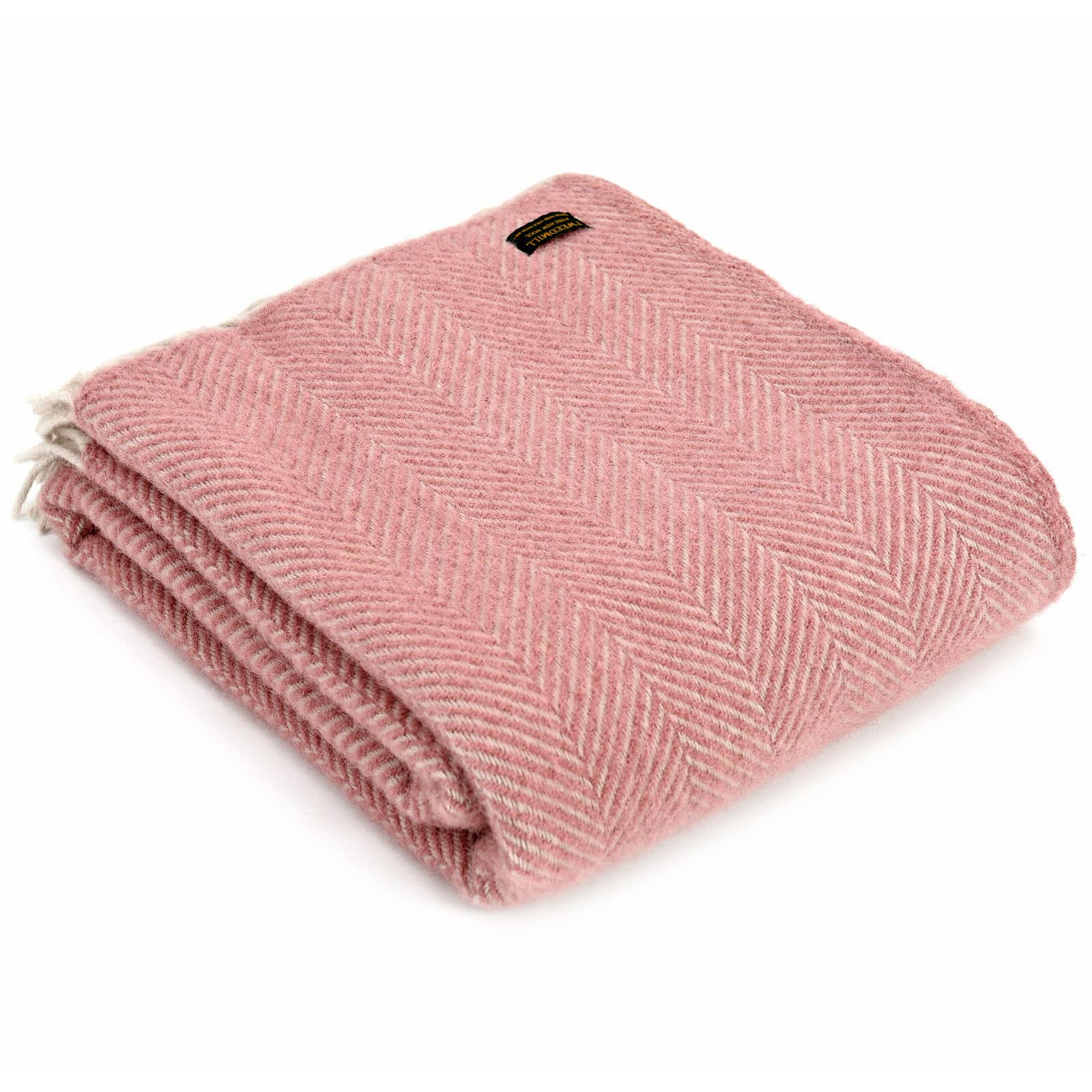 Tweedmill Textiles Ltd Pink Tweedmill Textiles Herringbone Knee Rug Throw Blanket -100% Pure New Wool - British Made - Dusky /Pearl