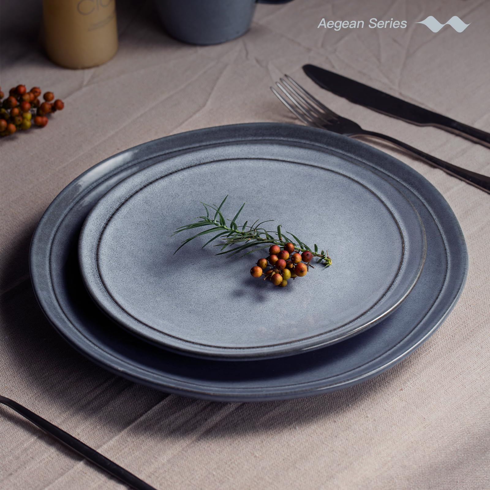 Famiware Aegean Stoneware Dinnerware Set For Plates And Bowls