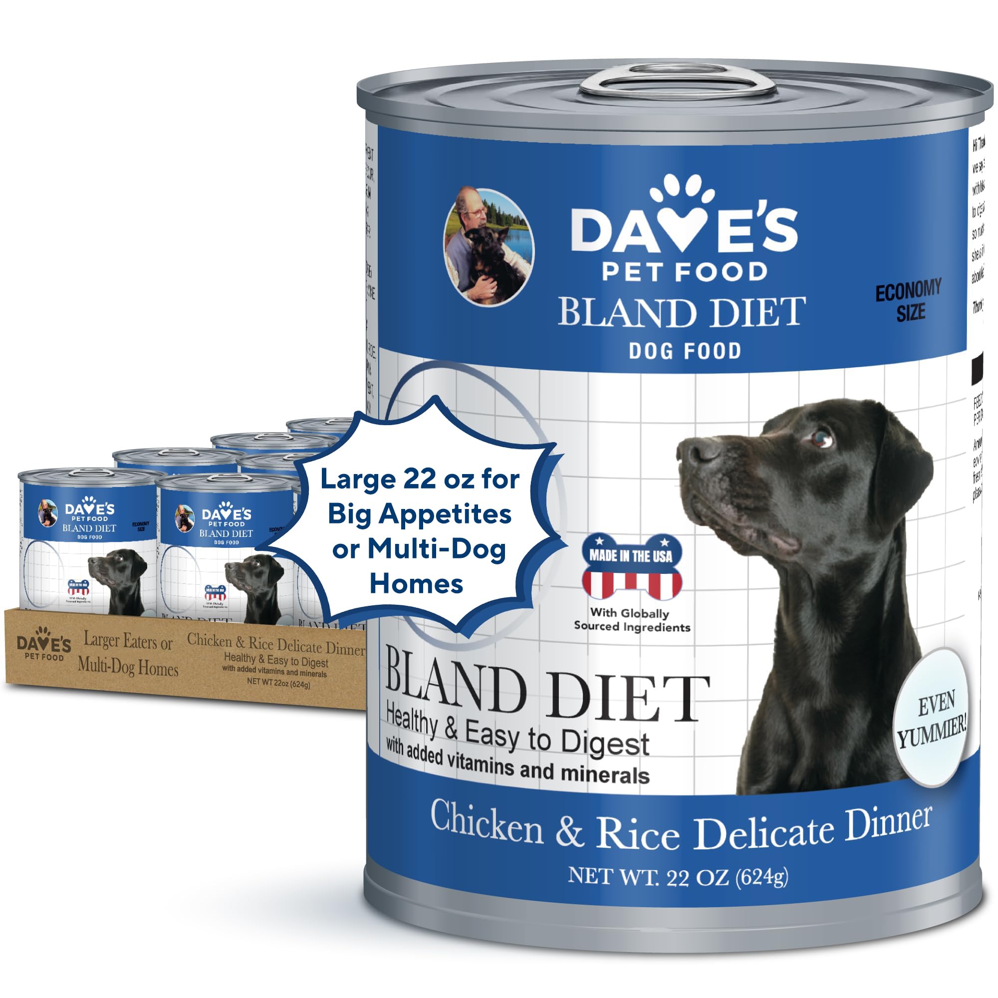 Dave's Dog Food Bland Diet Dog Food for Sick Dogs with Upset Stomach (Chicken & Rice), Economy Size for Large Pups or Big Eaters, Sensitive Stomach,