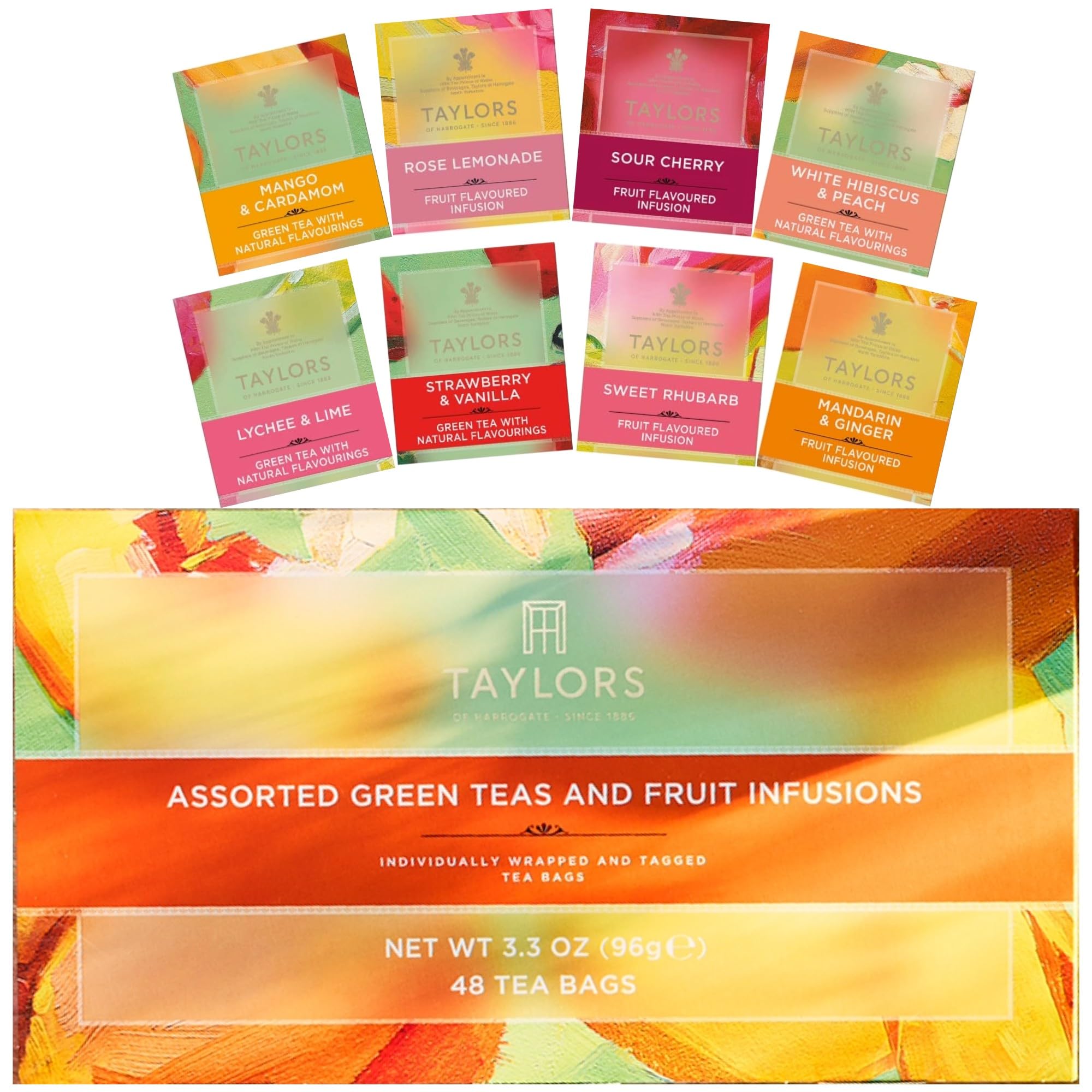 Taylors of Harrogate Assorted Green Teas and Fruit Infusions Selection Gift Box, 8 Flavours (Total of 48 Tea Bags)