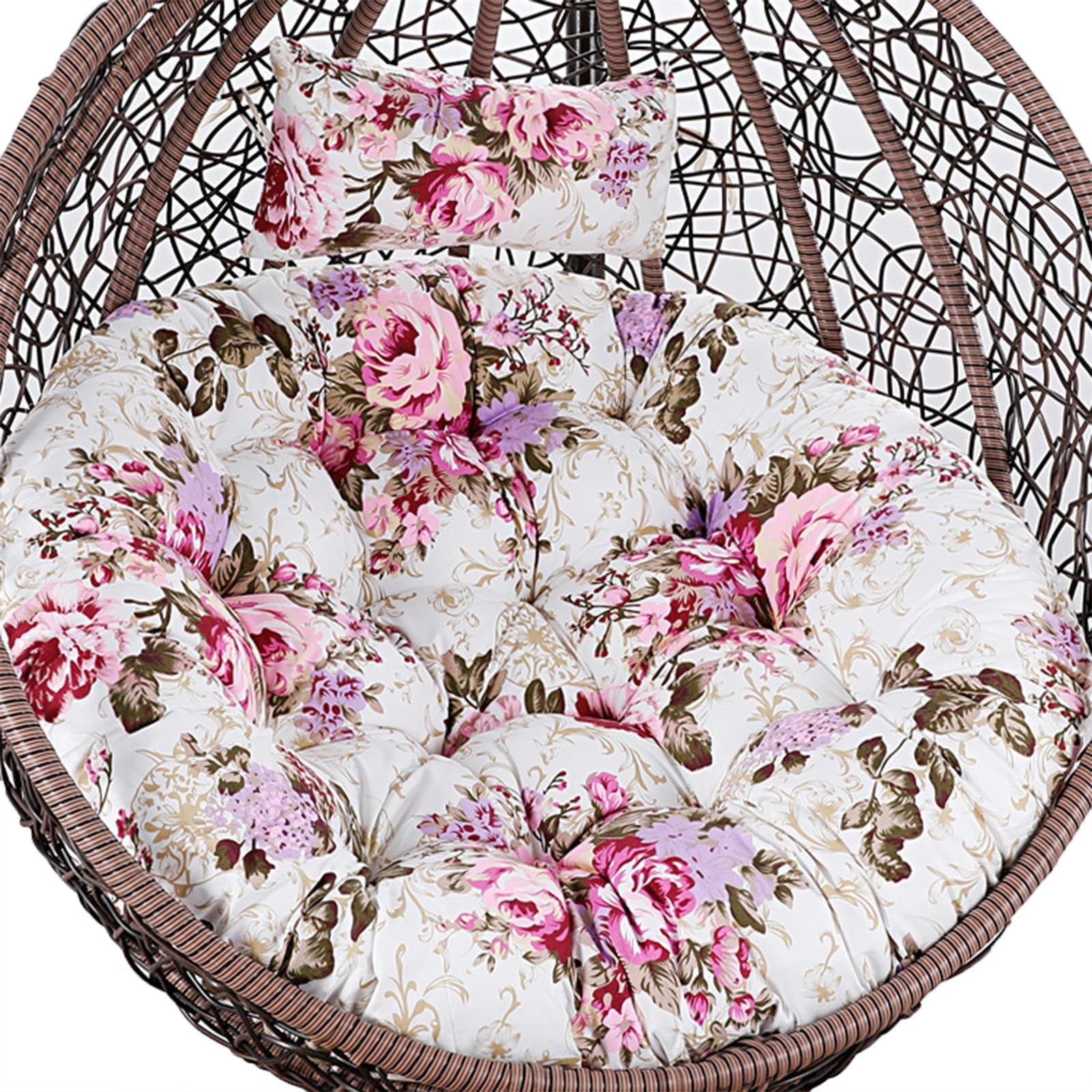 Meiiron Egg Chair Swing Cushion Replacement with Pillow and Invisible Zip, Removable Hanging Basket, Chair Cushion for Outdoor Patio, Garden, Cushion Only(Color 1,Diameter 105cm)