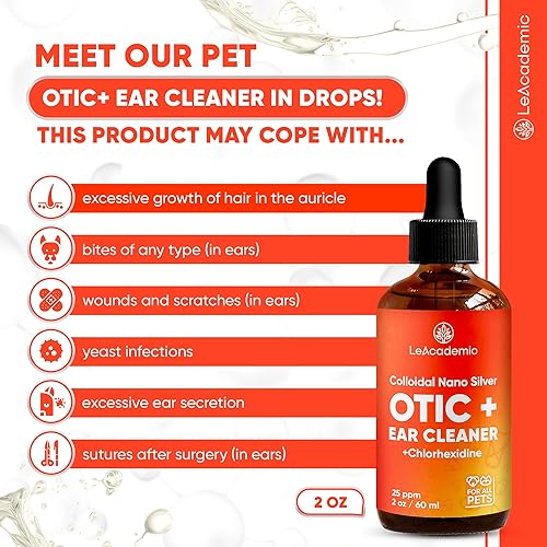 Miniatura 3 de Limpiador de oídos para perros Solución OTIC+ Tratamiento de infecciones de oído para perros Limpiador de plata y lavado de clorhexidina para