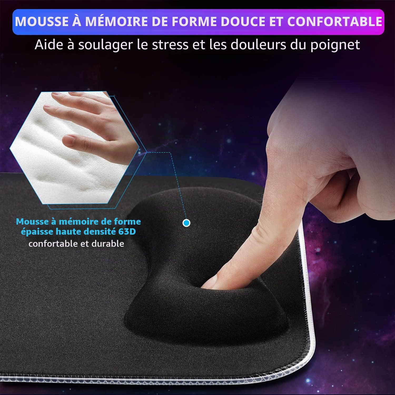 Gimars Tapis de Souris, RGB Tapis de Souris Gaming Ergonomique avec 10 LED Modes de Lumière, 305x254mm XL Mouse Pad Repose Poignet Gel avec Base en Caoutchouc Antidérapante, Tissu Lycra pour Gamer
