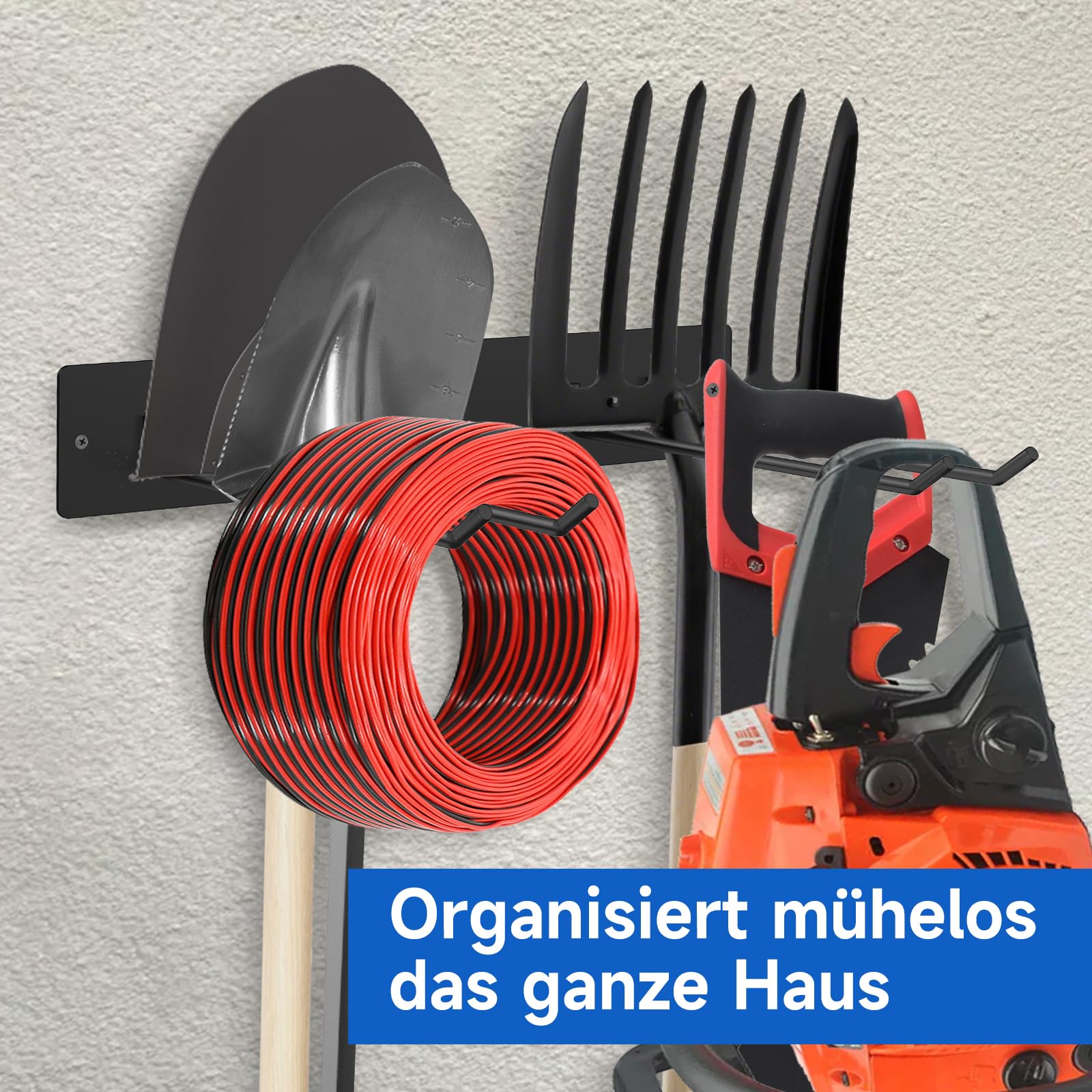 SAN LIKE 2 Stück Metall-Gartengerätehalter, Garage Organizer Wandmontage mit 4 Doppelhaken & 2 Paneele, für Skiausrüstung, Rechenschaufel Hofwerkzeuge
