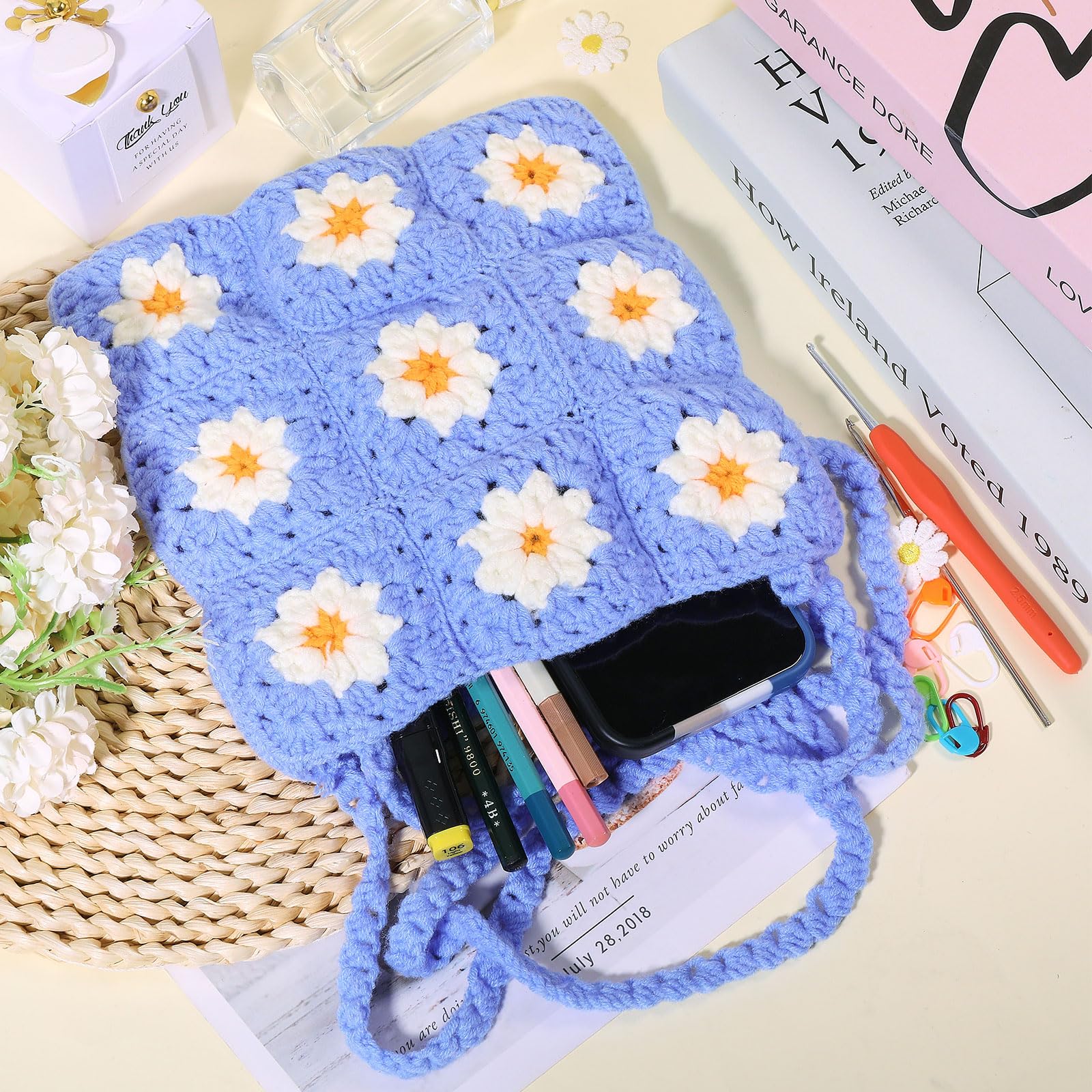 Kit Crochet Débutant Sac Granny Square – Magnifique Sac Bandoulière Fleurs Avec Vidéo Tutoriel & Fils