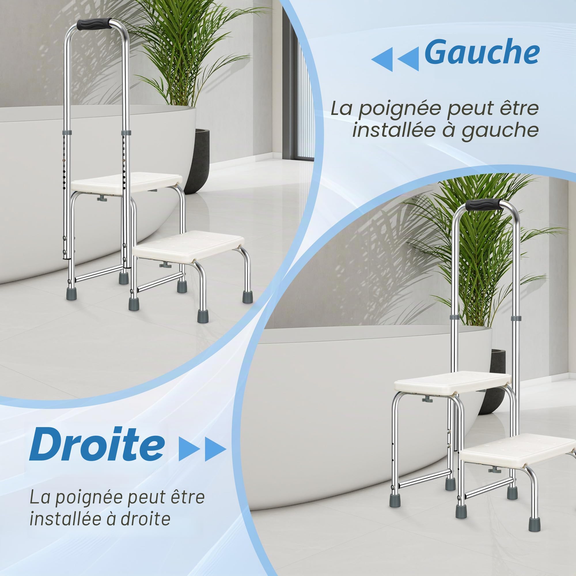Mobile Sécurité-Tritt Badewanneneinsteegshilfe Senioren, réglable en hauteur anti-glissement,2 escaliers avec poignée de maintien,Pour Badewannentritt lits,véhicules et baignoires,cuisine
