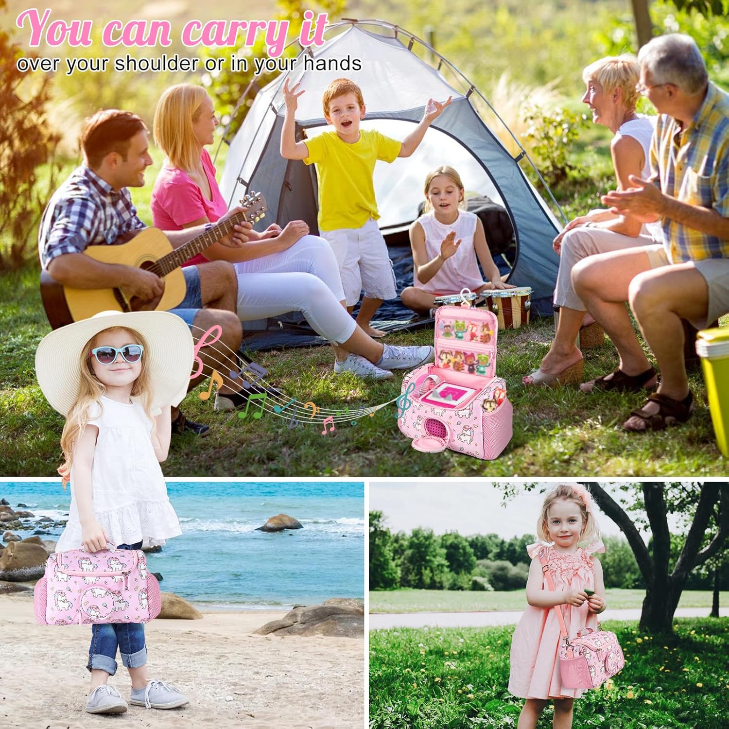 Carrying Case for Toniebox/Little Tikes Story Dream Machine Starter Set & Music Player Storage Carrier Bag Adjustable Strap Travel Storage Bag, Pink
