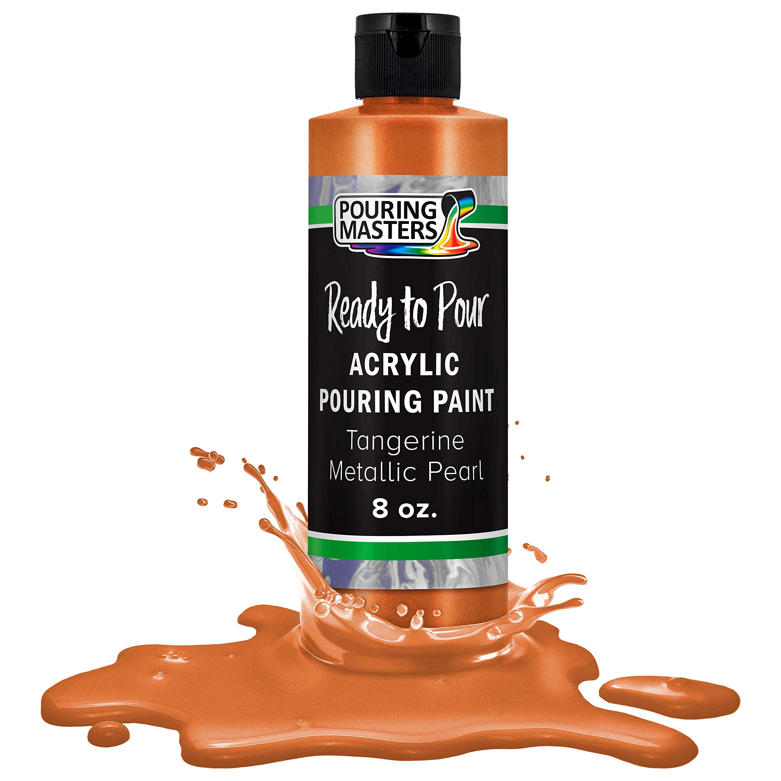 Pouring Masters Tangerine Metallic Pearl Ready to Pour Acrylic Pouring Paint - Premium 8-Ounce Pre-Mixed Fluid Acrylic Paint - Fluid Art Supplies for