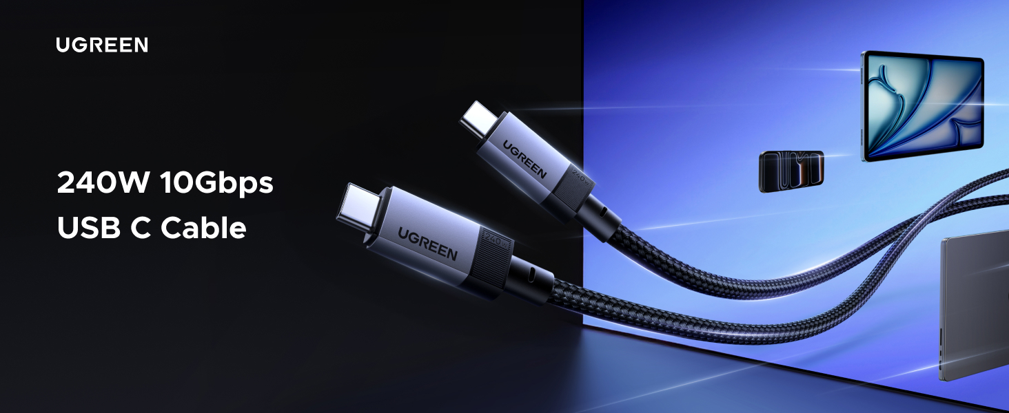 Image of UGREEN 240W USB C Cable Gen2 10Gbps USB 3.2, 4K 60Hz Video Output Fast Charging Compatible with iPhone 17 /16 /15 Pro Max, NVMe SSD, Monitor, Galaxy S26 /S25 /S24 Ultra, MacBook Pro, 3.3FT