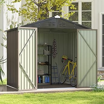 Outdoor Metal Sheds 6x8, Outdoor Storage Shed Metal Garden Tool Shed for Backyard, Utility Sheds Buildings with Air Vent