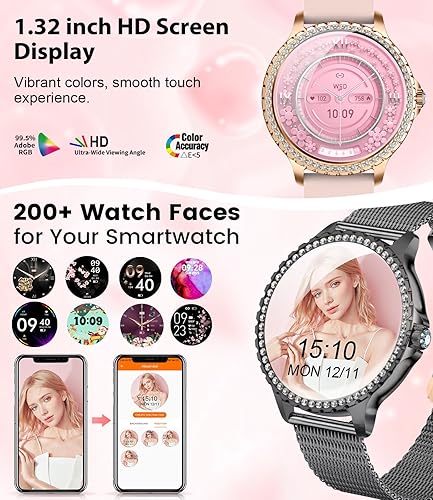 Miniatura 9 de Relojes inteligentes para mujer, reloj de seguimiento de fitness HD de 1.32 pulgadas con respuestahacer llamadas, control de voz AI, monitor de