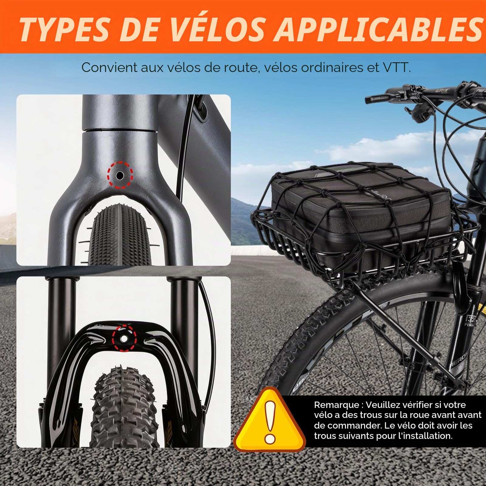 BRGD Panier de Vélo avec Porte-Bagages Avant, Grande Capacité d'Aluminium pour Cyclisme sur Route, VTT, Vélo Électrique et Excursions