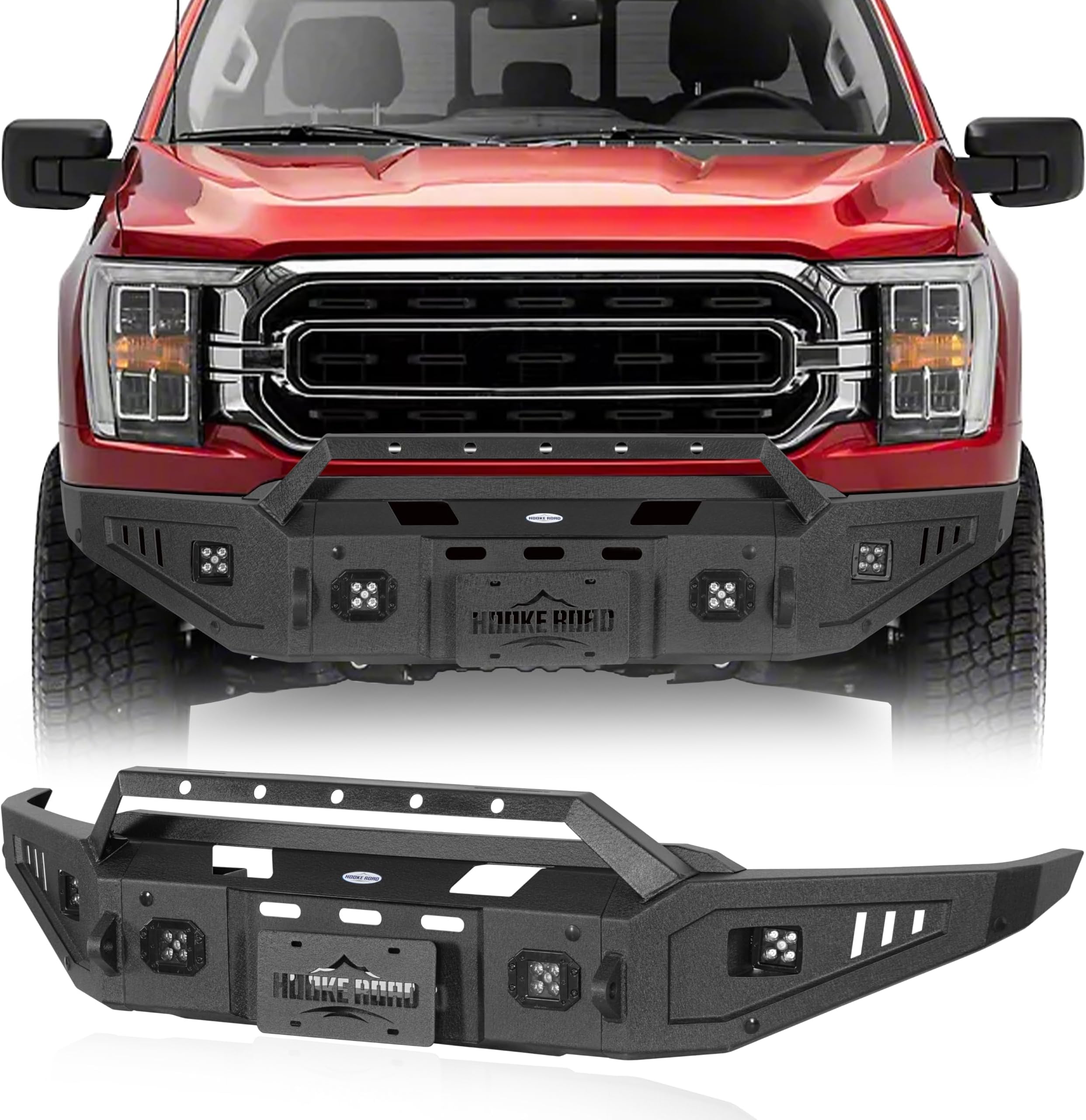 Hooke Road F150 Front Bumper Compatible with Ford F-150 2021 2022 2023(Excluding Raptor)- HR Discovery Bumper w/Winch Plate & LED Spotlights