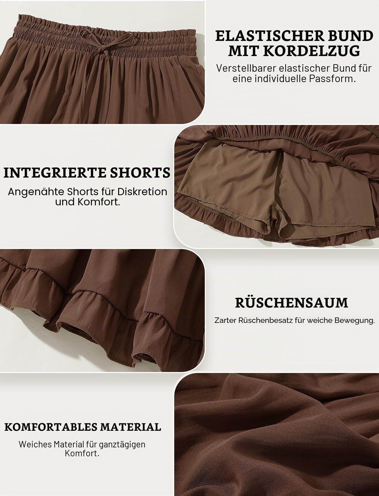 FEOYA Sommer Rock Kurz Damen Rüschen Faltenrock Casual Minirock Plissee Boho Skaterrock mit Shorts Strand Urlaub Ruffle Skirt