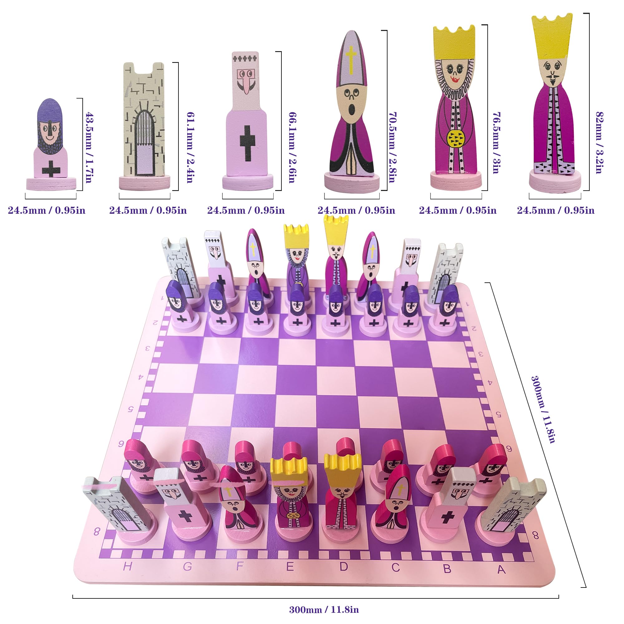 Juego de ajedrez de dibujos animados para niños:  de 11.8 pulgadas, tablero de ajedrez rosa con temática de ajedrez para niños, juegos de ajedrez para principiantes, sin estrés, juegos de mesa 7
