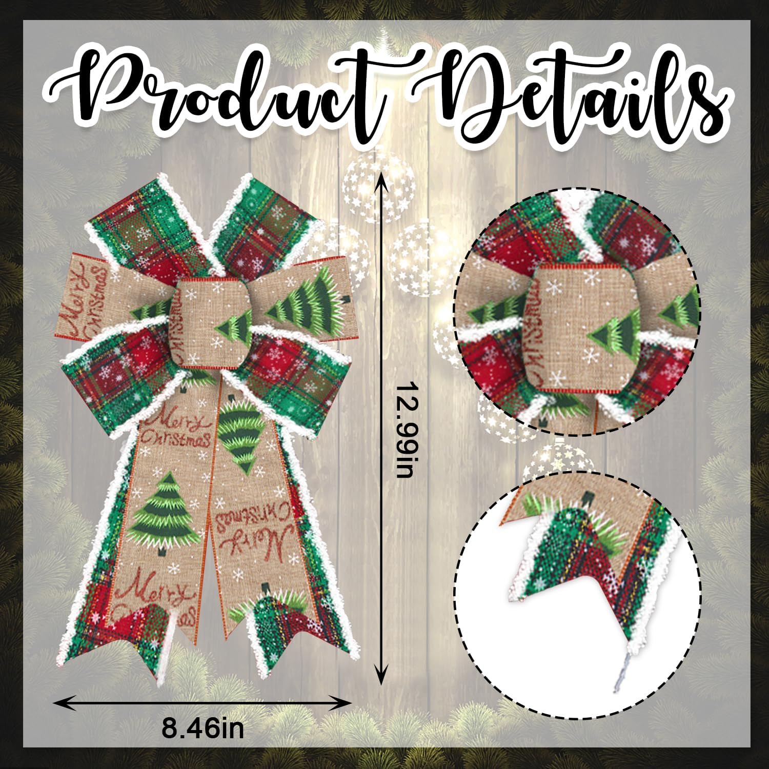 Hying 2 Pieces Christmas Bows for Wreath, Christmas Wreath Bow Red Green Natural Burlap Bows Winter Xmas Tree Craft Bows Ornaments for Front Door New Year Christmas Party Decoration Supplies - Image 2