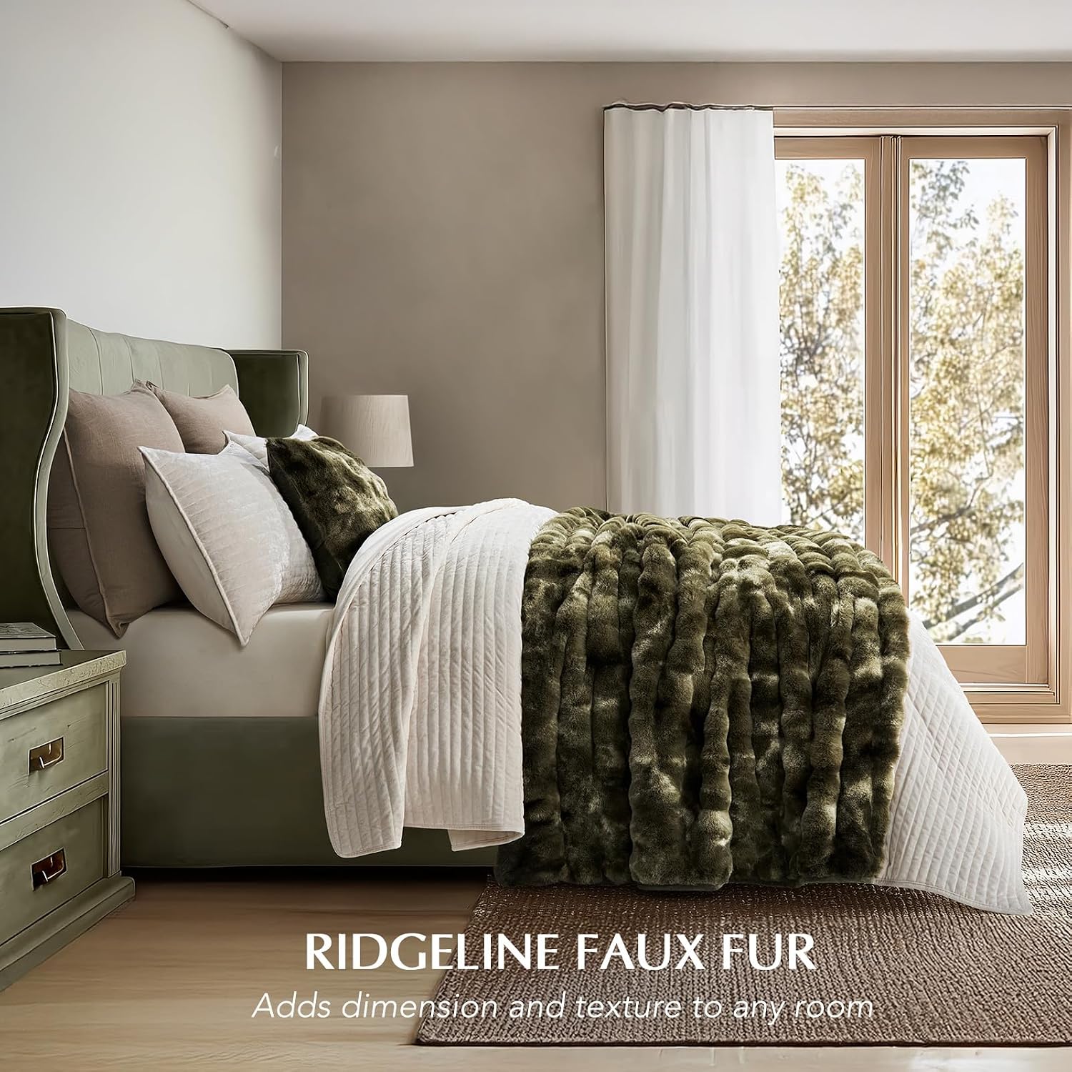 EverGrace Ultra Soft Luxury Fluffy Faux Rabbit Fur Throw Blanket, Thick Warm Bubble Throw for Bed, Cozy Plush Reversible Blankets for Couch, Chair, Sofa, Marble Olive, 60x80 Inches