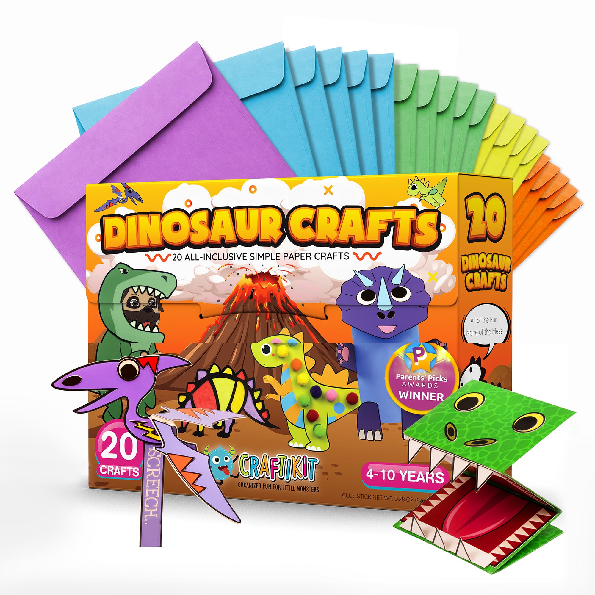 Craftikit® 20 Award-Winning Dinosaur Crafts for Kids - All-Inclusive Fun Dinosaur Crafts for Kids Ages 3-10 - Organized Toddler Craft Kit