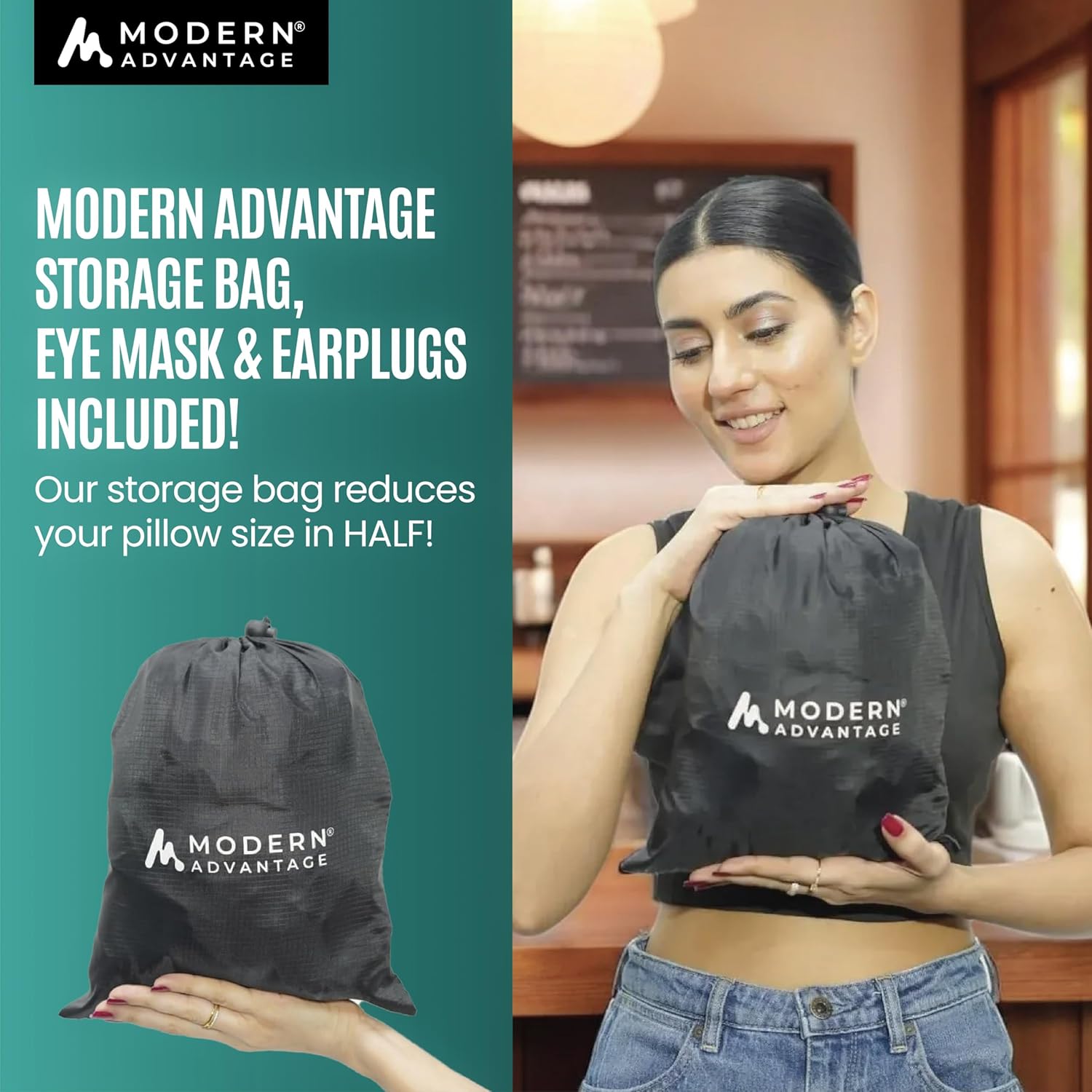 Modern Advantage Inflatable Travel Pillow for Airplanes with Adjustable Extra Bottom, Support Head & Chin to Avoid Neck & Shoulder Pain, for Travelling, Office Napping with Eye Mask & Earplug - Image 7