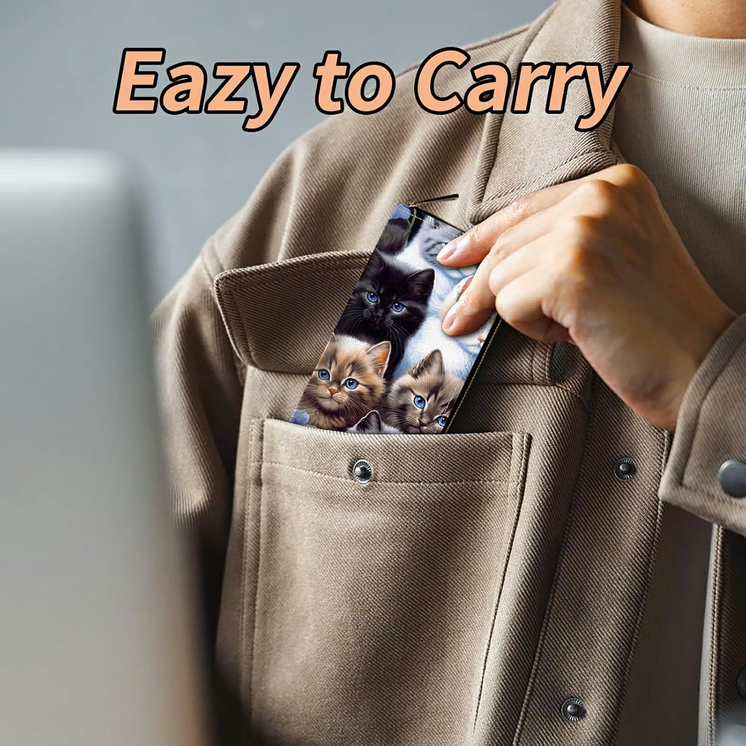 Women's RFID Blocking Wallet PU Leather Slim Bifold Wristlet Clutch with Large Capacity,16 Card Slots & Zipper Coin Purse Pocket Ladies Travel Purse Wristlet,Cute Cat - Image 7