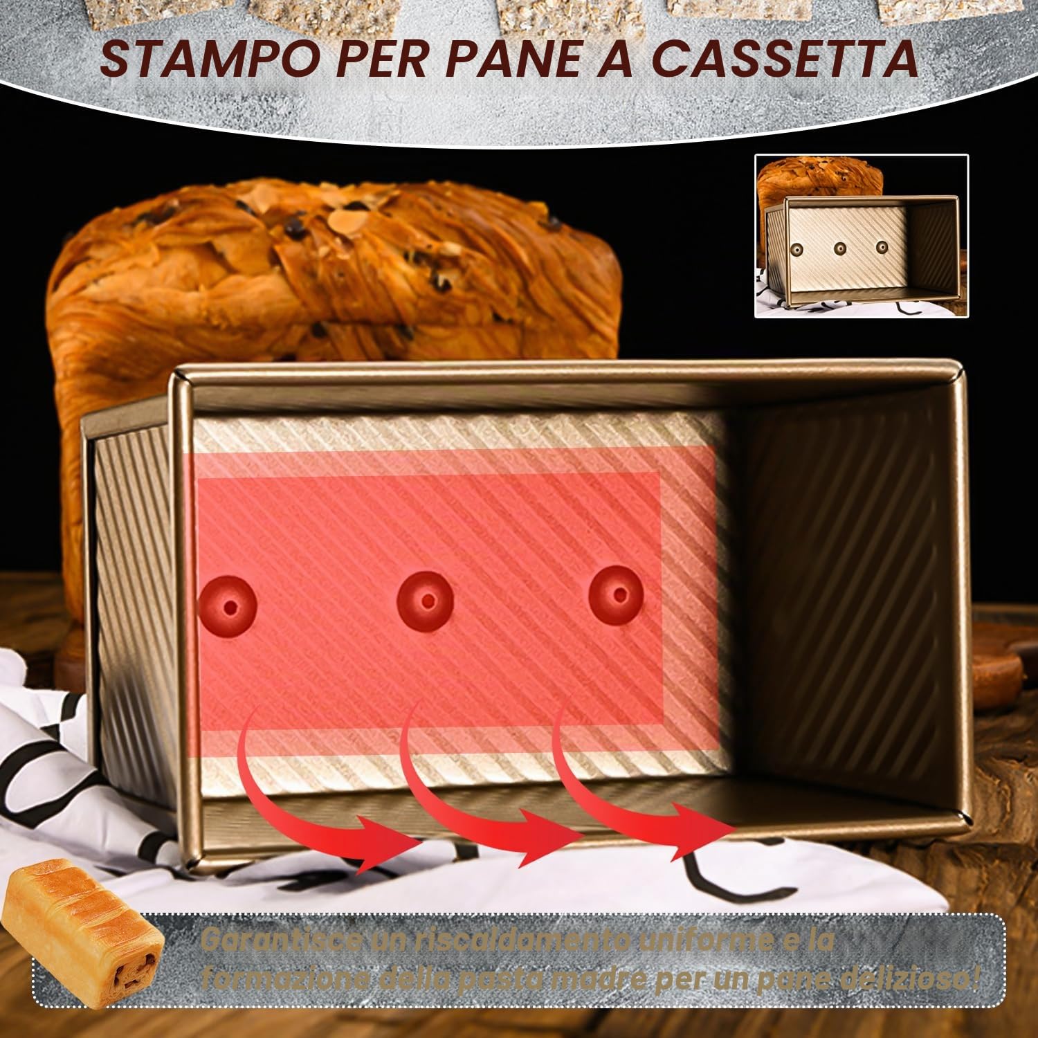 Stampo per Pane in Cassetta, 21 x 12 x 11,7 cm Stampo Per Pane in Cassetta con Coperchio, Antiaderente Stampo per Plumcake 450g Pasta, Teglia per Pane per pane, arrosto e