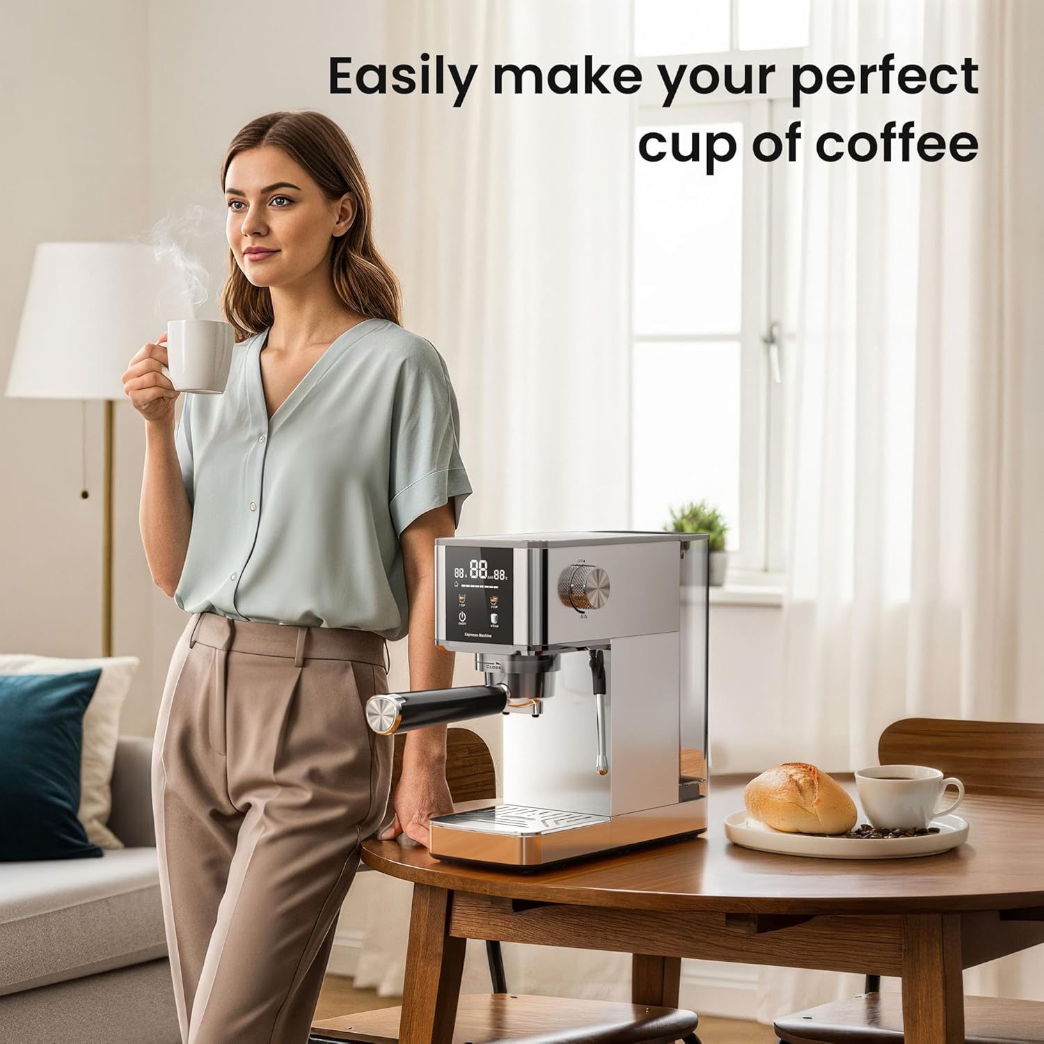 Kismile Espresso Machines,Professional Espresso Maker with Milk Frother Steam Wand for Latte & Cappuccino, Coffee Machine with Removable Water Tank for Home/Office