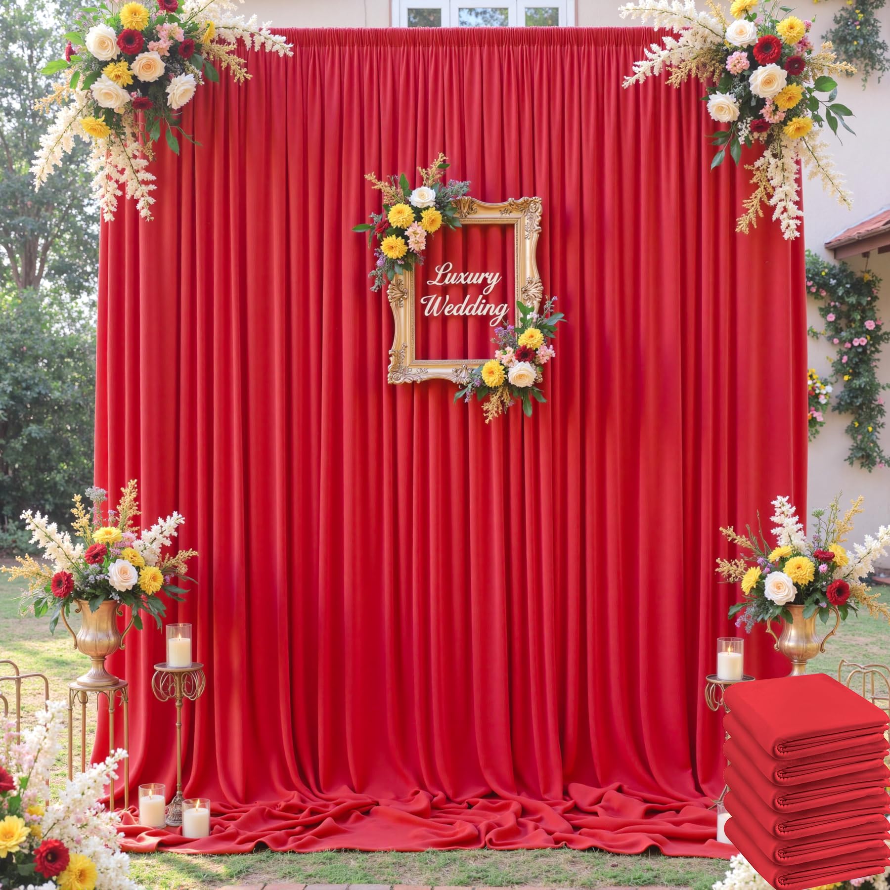 30×12ft Wrinkle Free Red Backdrop Curtain for Wedding Parties,6 Panels 5×12ft Long Soft Silky Polyester Backdrop Drapes Red Photo Back Drop Curtains