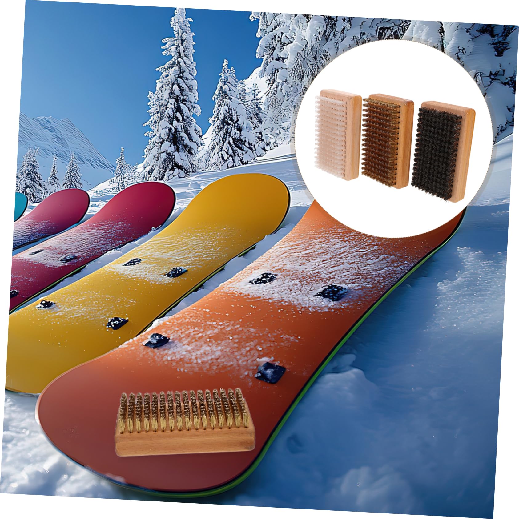 ibasenice Spazzola Lucidante Manuale per Cera Sci e Snowboard Setole in Filo di Rame, Nylon e Crine di Cavallo, Set 3 Pezzi Compatto per Pulizia Profonda e Preparazione alla Sciolinatura,