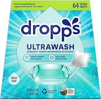 - Dropps UltraWash Dishwasher Pods, Fresh Rain (64 Count) - Biobased Power Deep Clean Dishwasher Detergent Tablets for Sparkling Shiny Dishes - No Rinse Aid or Pre-Wash Needed - Dishwashing Pods