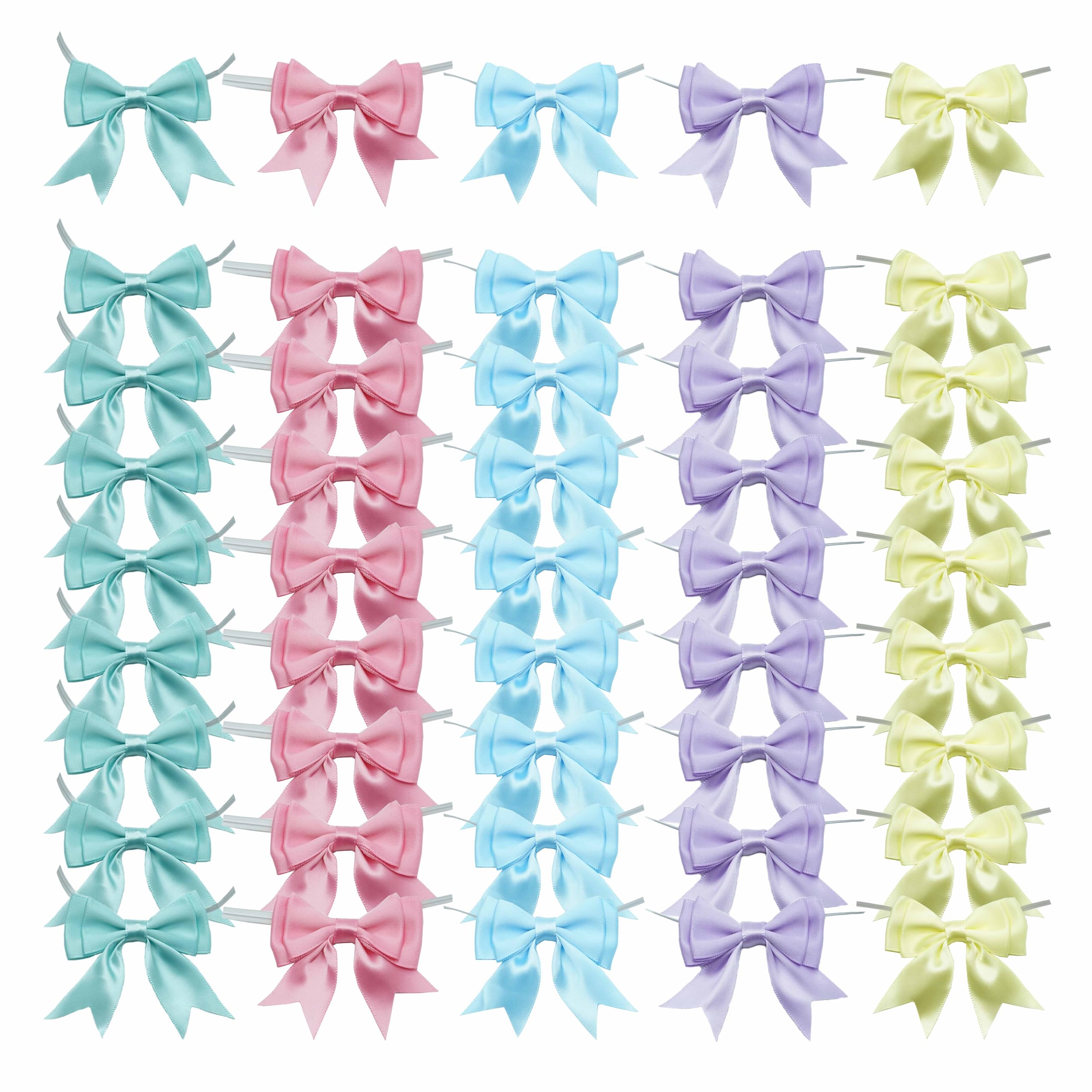50 Pcs Twist Tie Bows for Decoration, 3 Inches Gift Wrapping Bow, 5 Colors Mini Bow for Easter Decor (01)