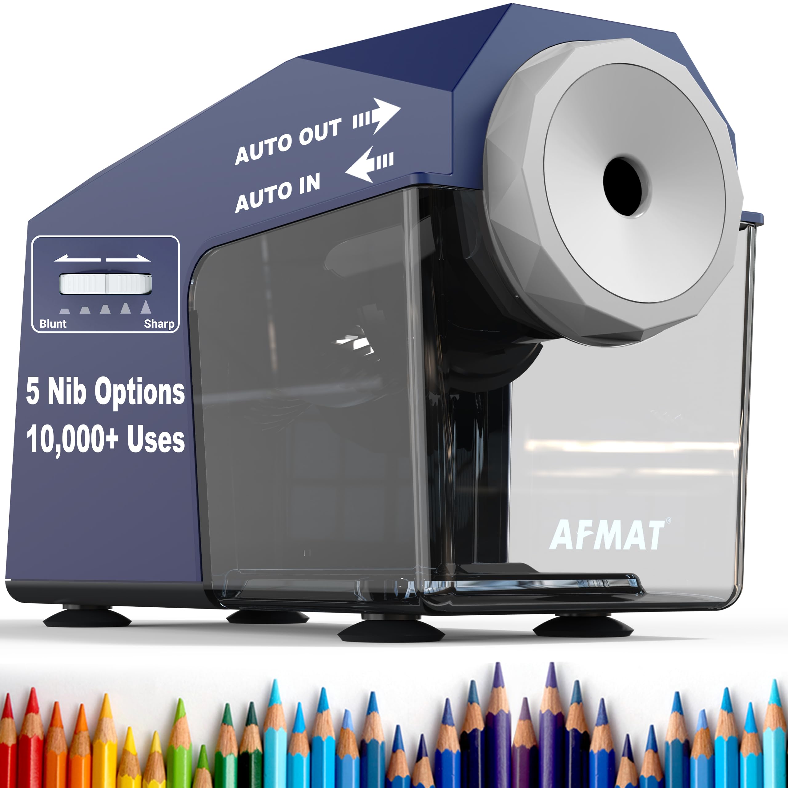 AFMAT Electric Pencil Sharpener, Fast & Hands-Free, 10,000+ Uses, 5 Nibs, Fully Automatic Pencil Sharpener for Classroom, Heavy Duty Sharpeners for No.2/Jumbo/Colored Pencils (φ6.5-10.5mm), Blue, PSC4