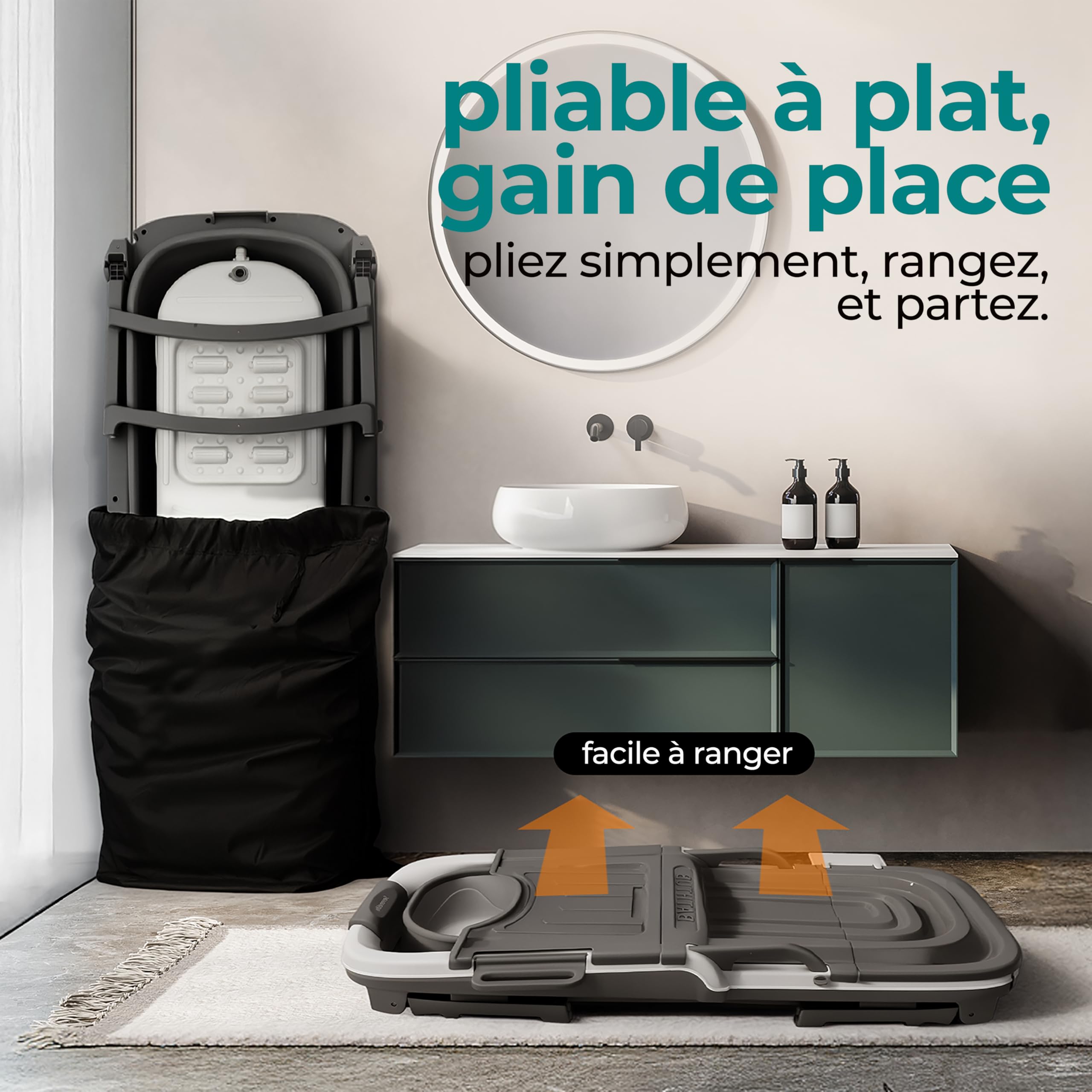 SereneLife Baignoire Pliable Adulte 152 cm, Baignoire Spa Portable avec Couvercle, LED, Douche Rechargeable, Coussin, Rouleaux de Massage et Vidange, jusqu'à 200 kg