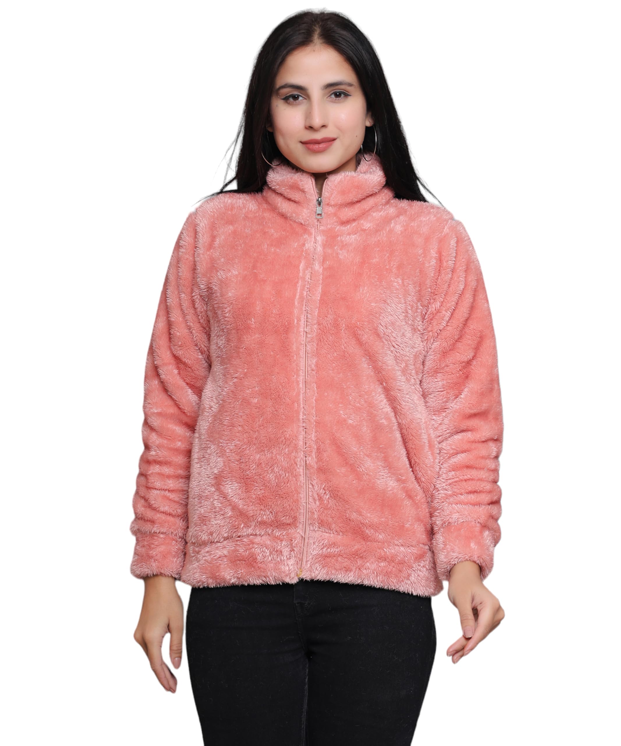 Women’s Ultra-Soft Plush Fleece Winter Jacket with High Neck & Full Front Zipper | Warm Cozy Fur Coat for Casual, Travel, Outdoor & Daily Cold Weather Wear-picture-18