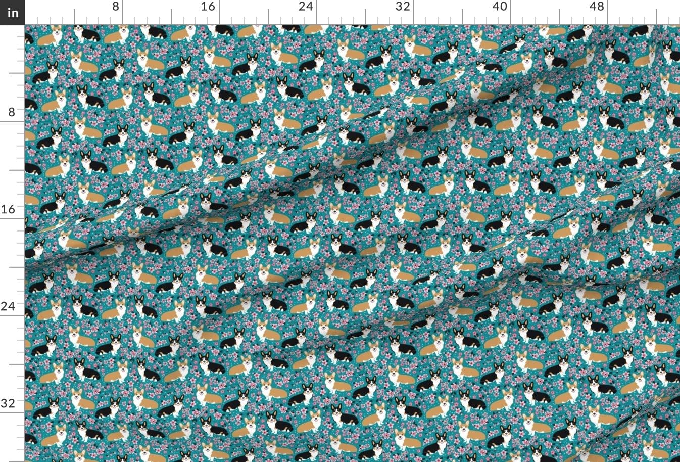 Spoonflower Fabric - Corgi Spring Florals Cherry Blossom Japan Corgis Welsh Summer Puppy Printed on Minky Fabric by The Yard - Sewing Baby Blankets Quilt Backing Plush