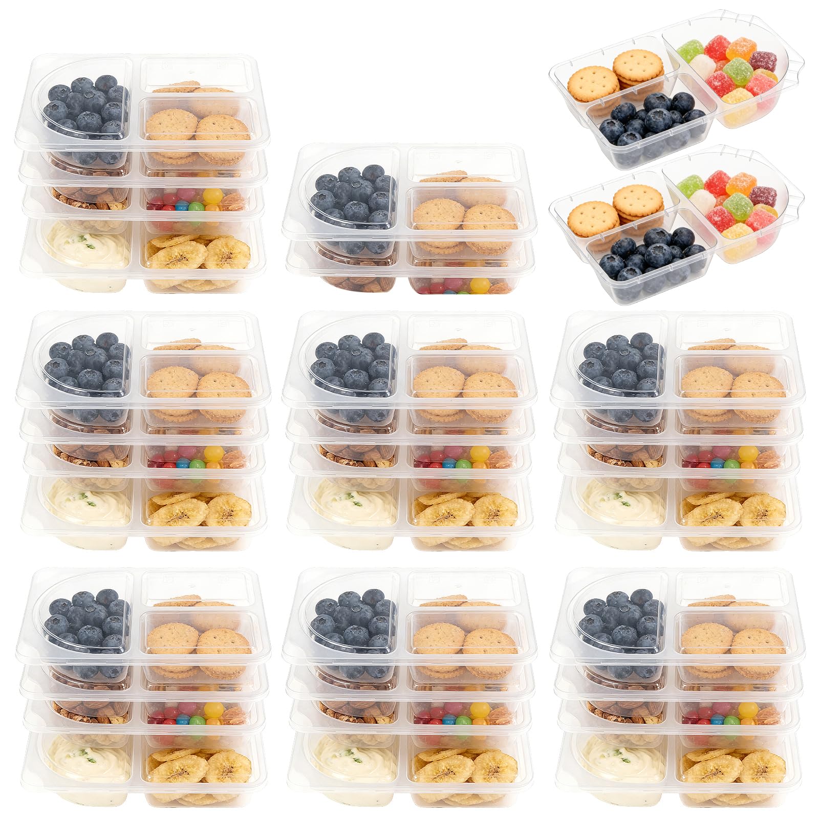WAMEITF 9oz Meal Prep Containers Reusable 3 Compartment, Plastic Reusable Snack Containers with Lid Lunchables Snack Box, Stackable Sectioned Lunch Box for School Travel Party(30)