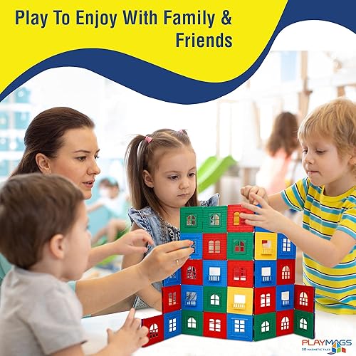 Miniatura 4 de Playmags Exclusivo Juego de 60 piezas - Juego de azulejos magnéticos 3D, 30 marcos de ventana y 30 ventanas de clic, azulejos de construcción de